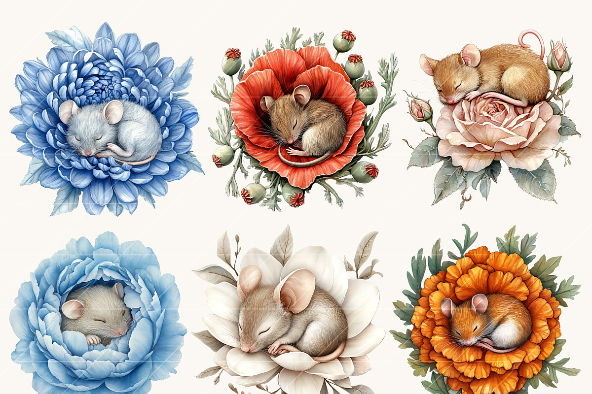 Mice in a Flower Clipart Bundle, an Animal Illustration by Design Scotch (Photo 3 of 8)