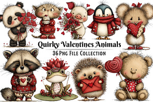Quirky Valentines Animals Clipart, an Illustration by Dream Creation