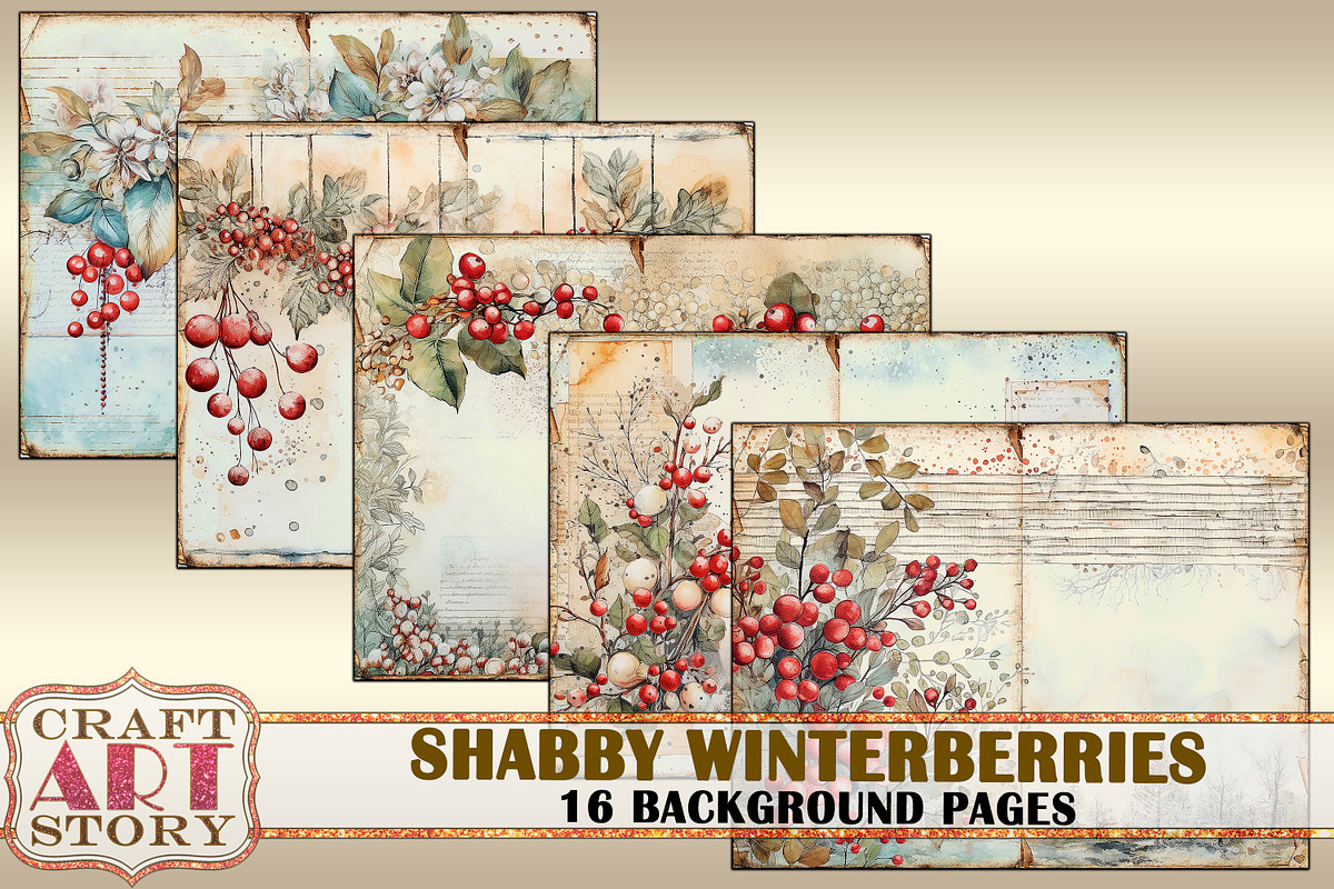 Shabby Winterberries Blank Pages, a Seasonal Illustration by CraftArtStory (Photo 3 of 4)