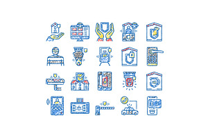 Home Security Device set Icons hand, an Object Illustration by pikepicture