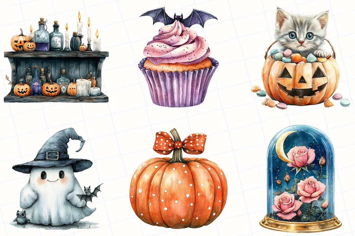 Watercolor Cute Witch Clipart, an Illustration by OK Design (Photo 2 of 5)