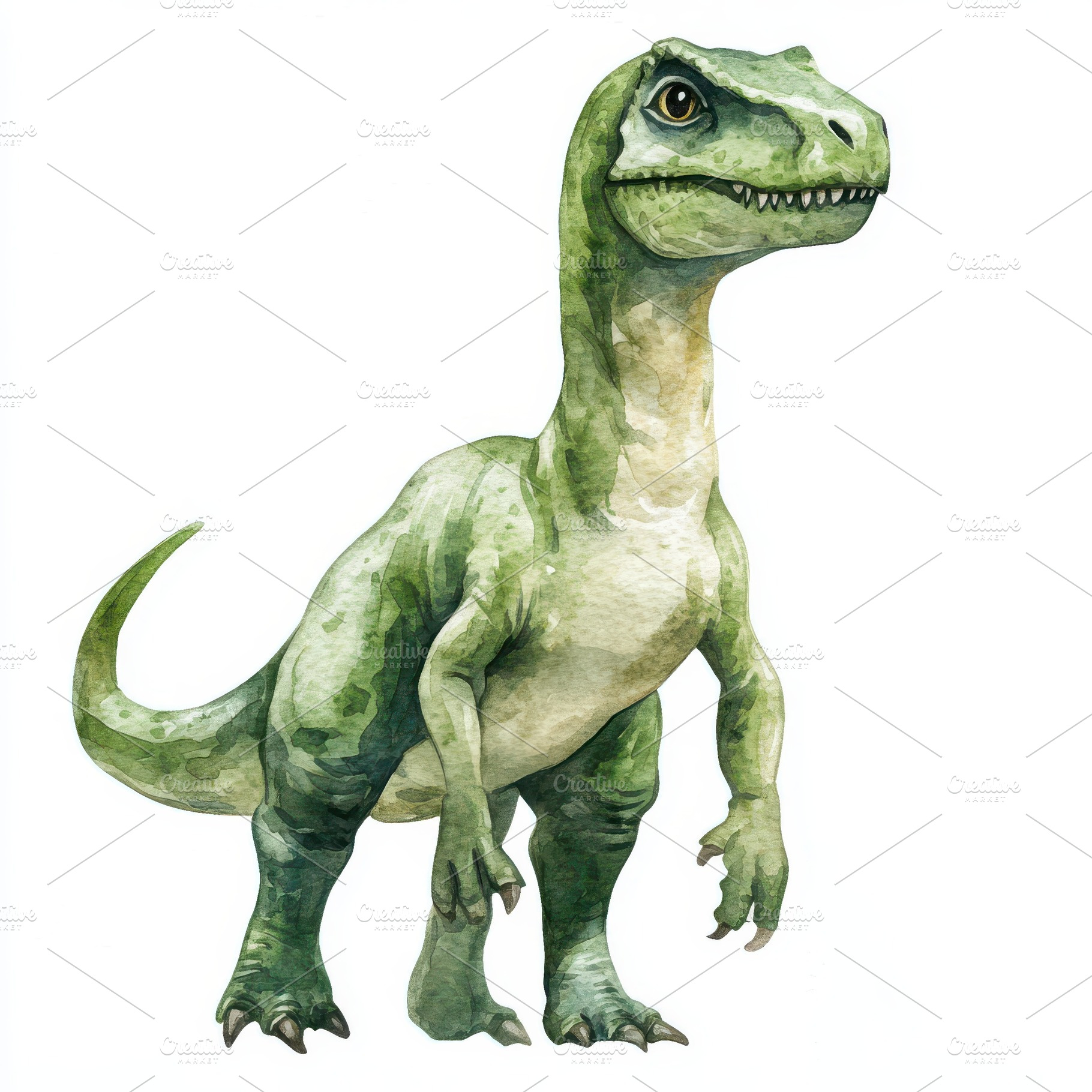 Watercolor painting of a green dinos, an Animal Photo by Pixeness Studio