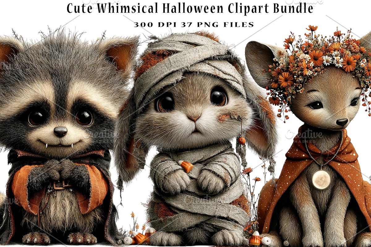 Cute Whimsical Halloween Clipart, a Seasonal Illustration by CreationArt (Photo 1 of 6)