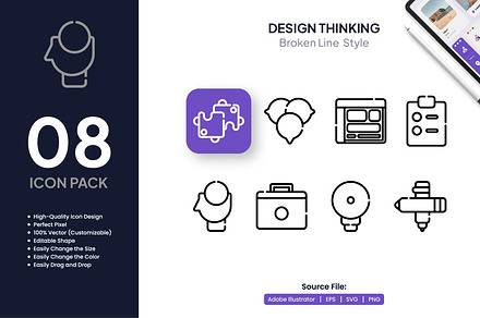 Design Thinking Broken Line Icons