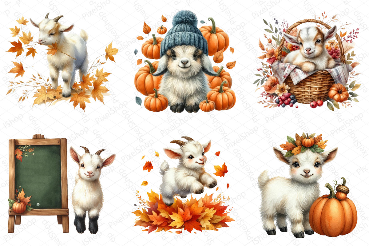 Watercolor Autumn Goat Clipart, an Illustration by DreamPrint404 (Photo 2 of 6)