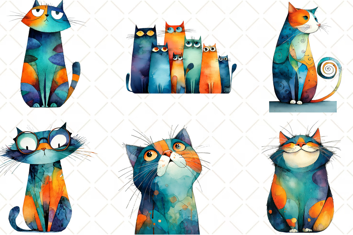 Whimsical Cat Clipart, an Illustration by Black Bird Studio (Photo 3 of 6)