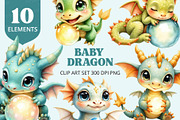 Cute Baby Dragon Clipart PNG, an Animal Illustration by Printable Pretty Studio (Thumbnail 1 of 3)