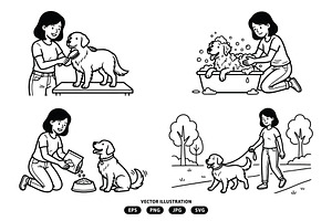 Woman taking care of her dog, a Person Illustration by Vectorlina