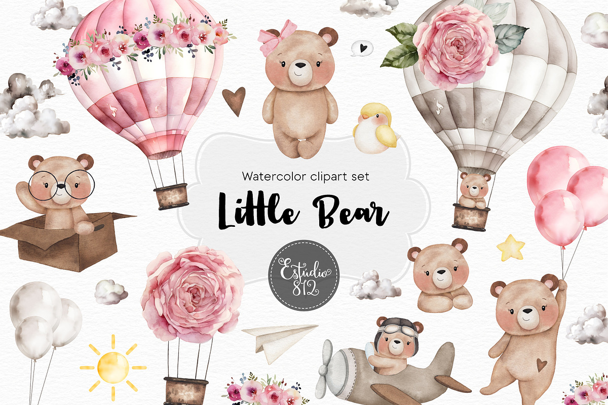 Little bear watercolor set, an Animal Illustration by Estudio 812 (Photo 1 of 7)