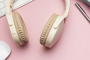 Wireless headphones, keyboard, computer mouse, eyeglasses, pen a, a Business Photo by Olena Rudo