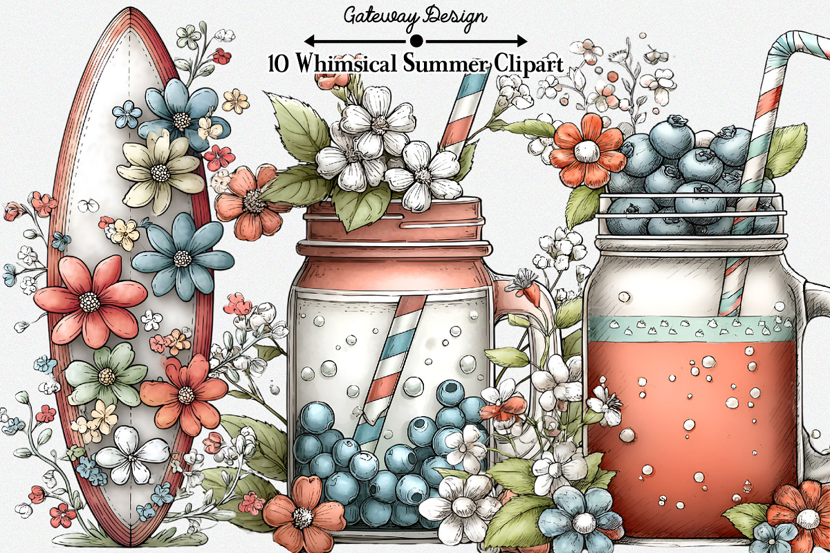 Whimsical Summer Clipart Bundle, an Illustration by GatewayDesign (Photo 1 of 5)