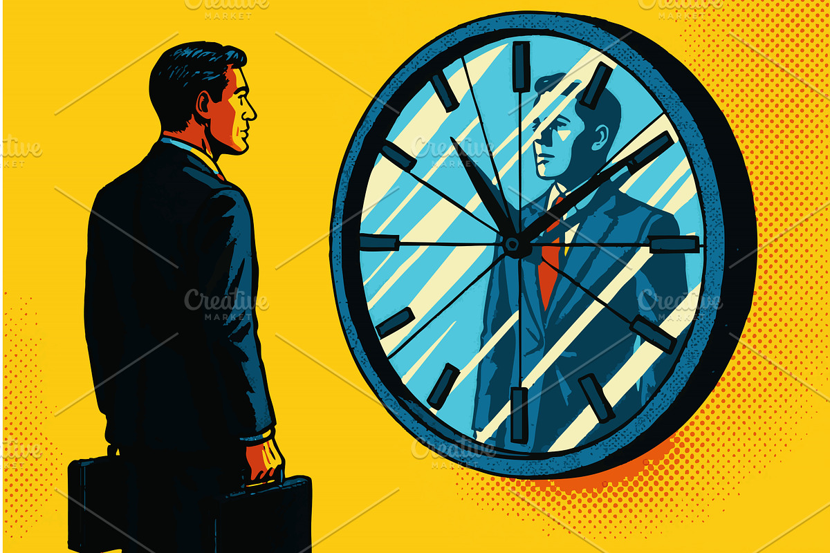 Businessman Facing Time Reflection, a Person Illustration by AlexArt