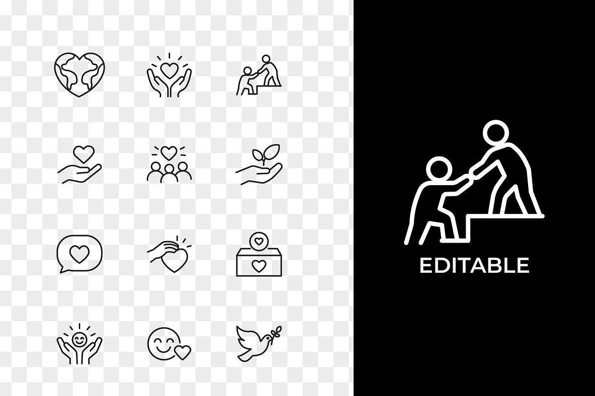 World Kindness Day Outline Icons, an Outline Icon by Unique Design Team (Photo 2 of 3)