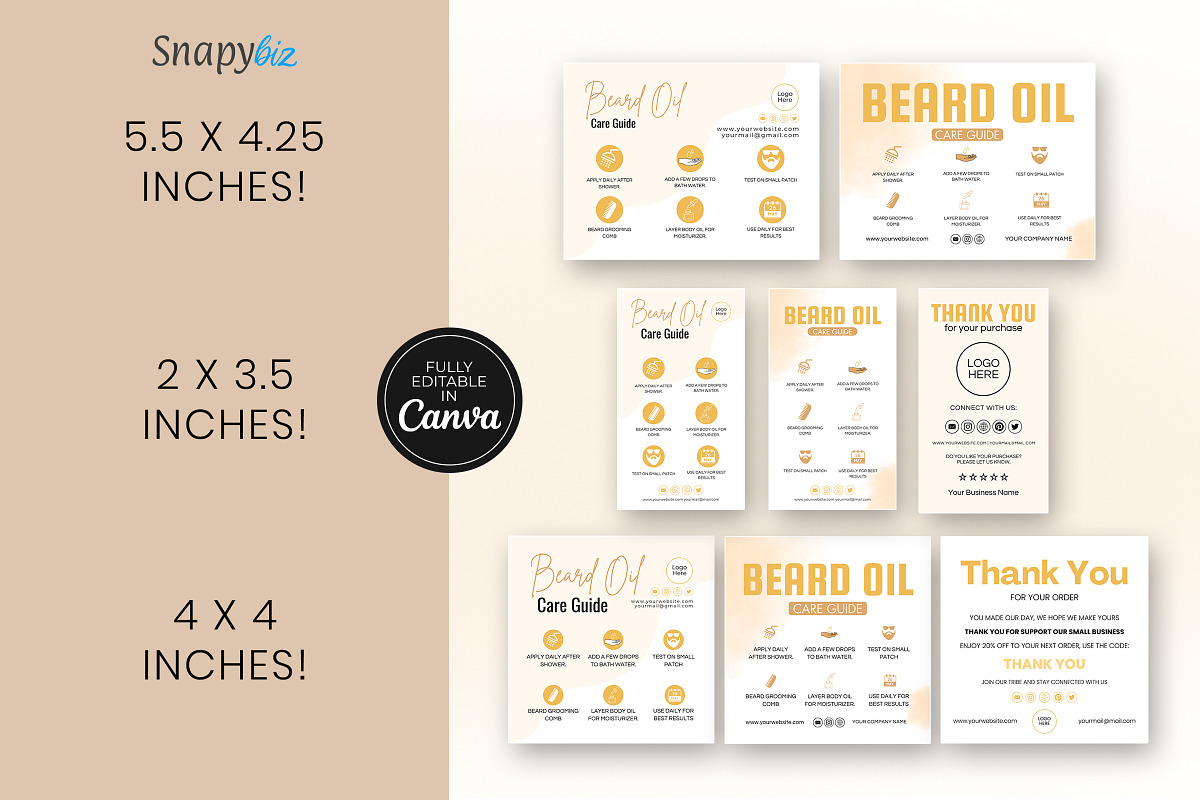 Beard Oil Instruction Card Template, a Card Template by Snapybiz (Photo 5 of 9)