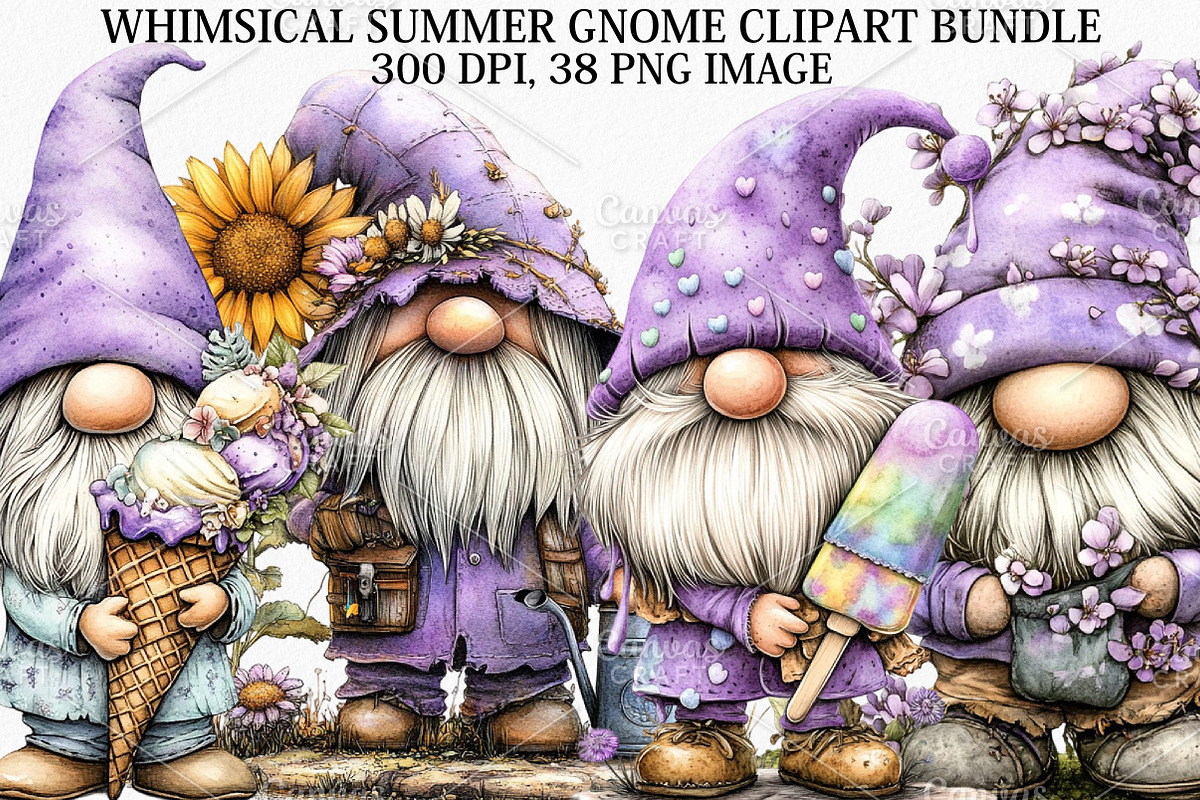 Whimsical Summer Gnome Clipart PNG, an Illustration by Canvas Craft (Photo 1 of 7)
