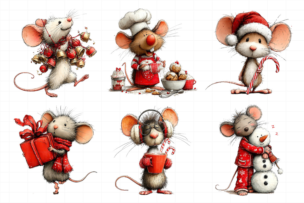 Whimsical Mouse Christmas Clipart, an Illustration by Daily.Designs (Photo 6 of 7)