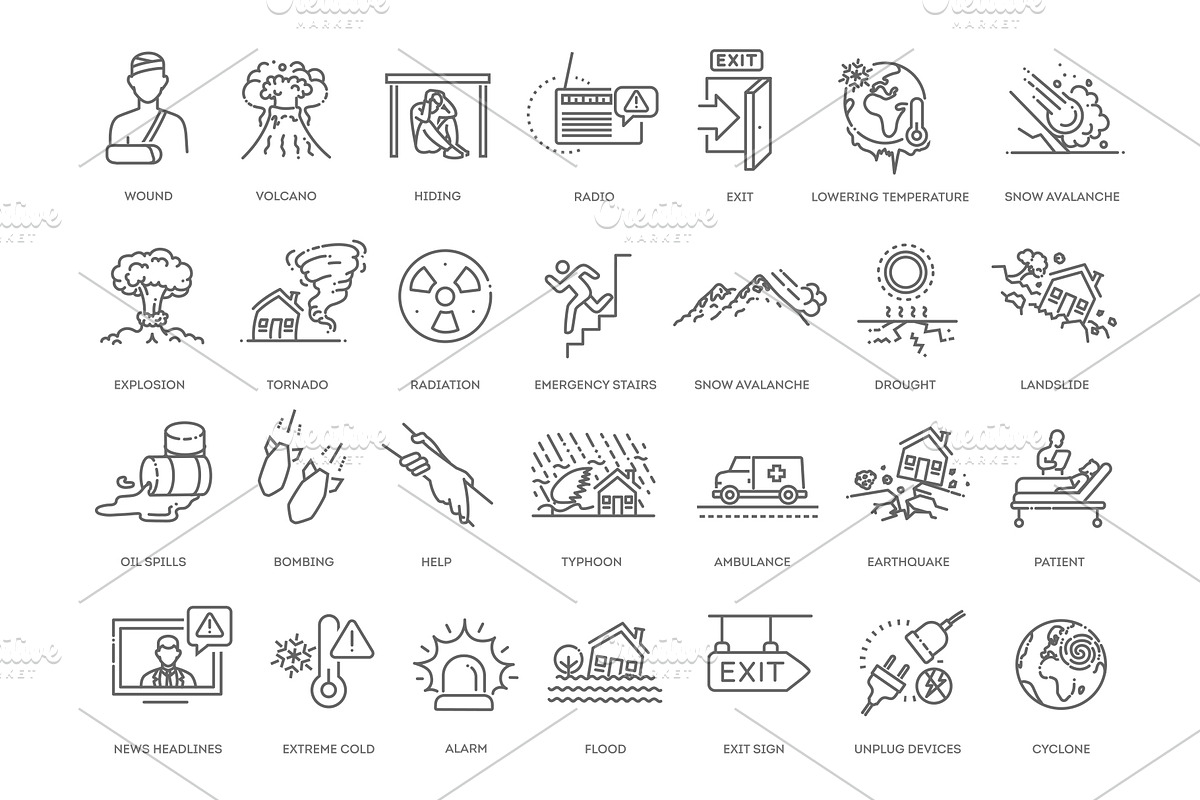 Emergency evacuation vector icons, an Outline Icon by Tettygreen (Photo 2 of 2)