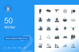 50 Winter Blue & Black Icons, an Icon by IconBunny