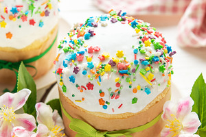 Traditional easter cakes decorated with colorful sprinkles and s, a Holiday Photo by Olena Rudo