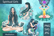 Yoga meditation woman spiritual set, an Illustration by PatapovaVika (Thumbnail 1 of 9)