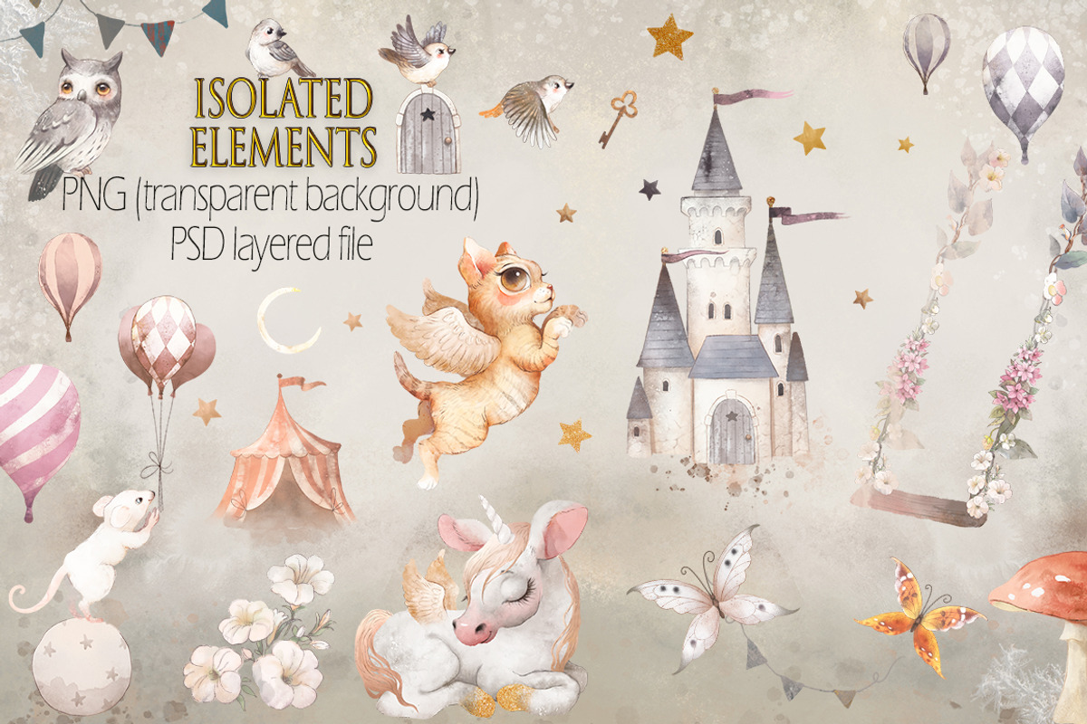 Flower circus.Watercolor vintage set, a Texture Illustration by TanyaSchuka (Photo 10 of 15)
