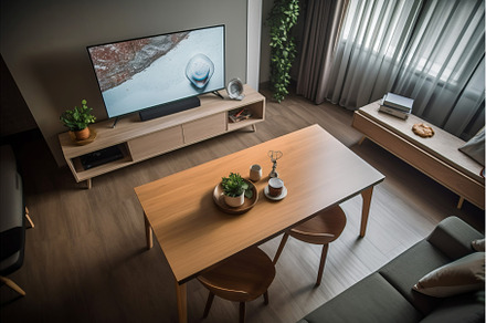Top view modern living room current, an Architecture Photo by Ylivdesign