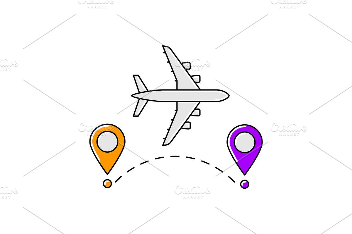 Airplane with markers icon., a Transportation Illustration by incomible