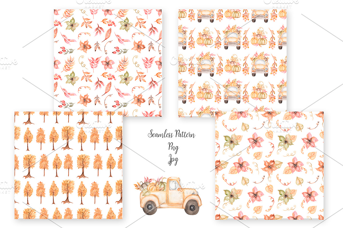 Watercolor Warm Autumn Collection, a Transportation Illustration by MayaNavits (Photo 5 of 10)