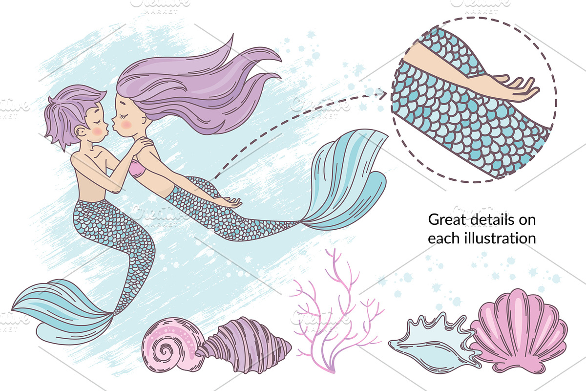 MERMAID IN LOVE, a Decorative Illustration by FARAWAYKINGDOM (Photo 3 of 11)