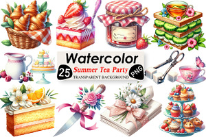 Summer Tea Party Set Clipart, an Illustration by Black Bird Studio
