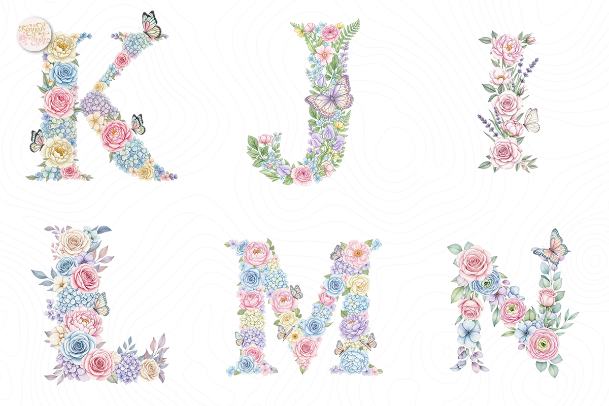 Floral Alphabet PNG, Pastel., an Illustration by KennedyStudio (Photo 3 of 5)
