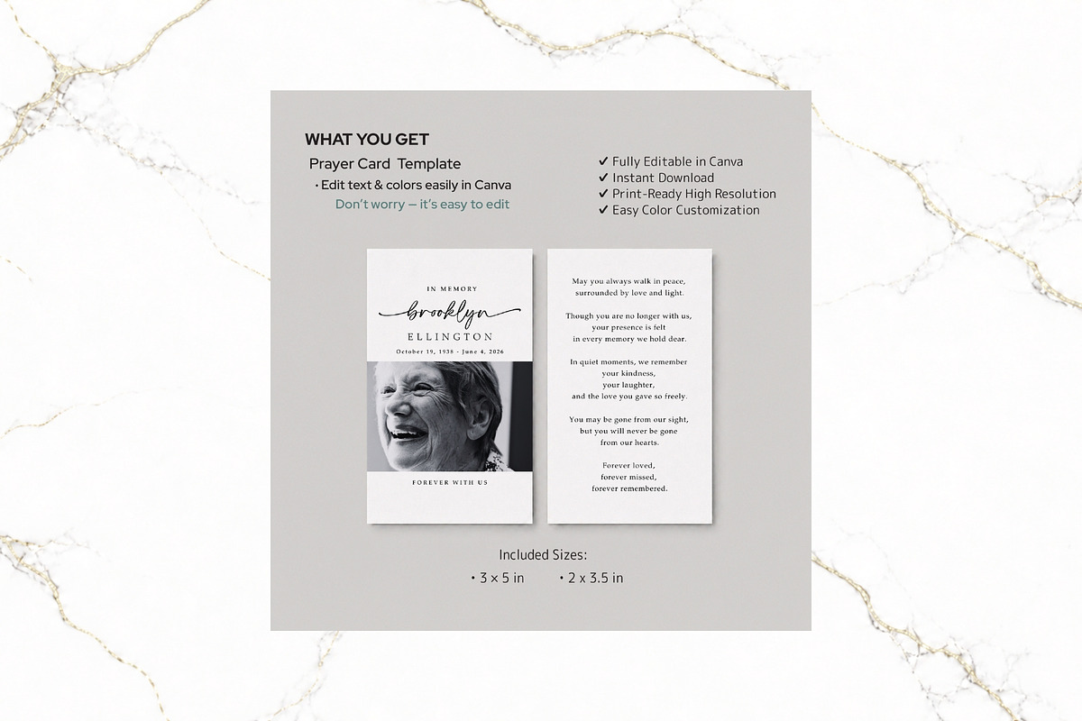 Funeral Prayer Card B&W Canva FR004, a Card Template by TyphoonStudio (Photo 2 of 7)