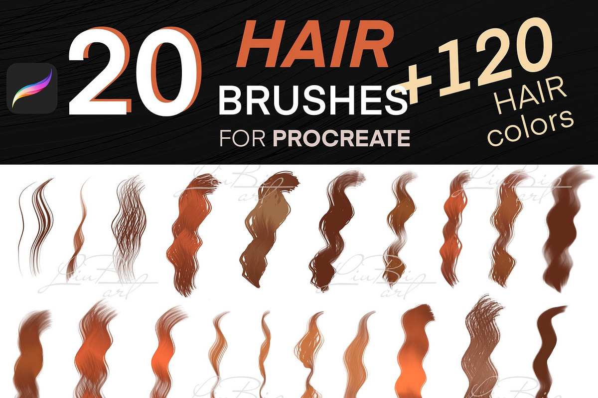 20 Procreate Hair Brushes Set+Bonus, a Brush Add-On by LiuBi Art (Photo 1 of 3)