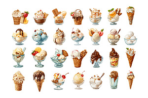 Ice cream dessert cartoon vector set, a Food Illustration by Onyx