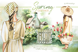 Watercolor Spring Cottage Clipart