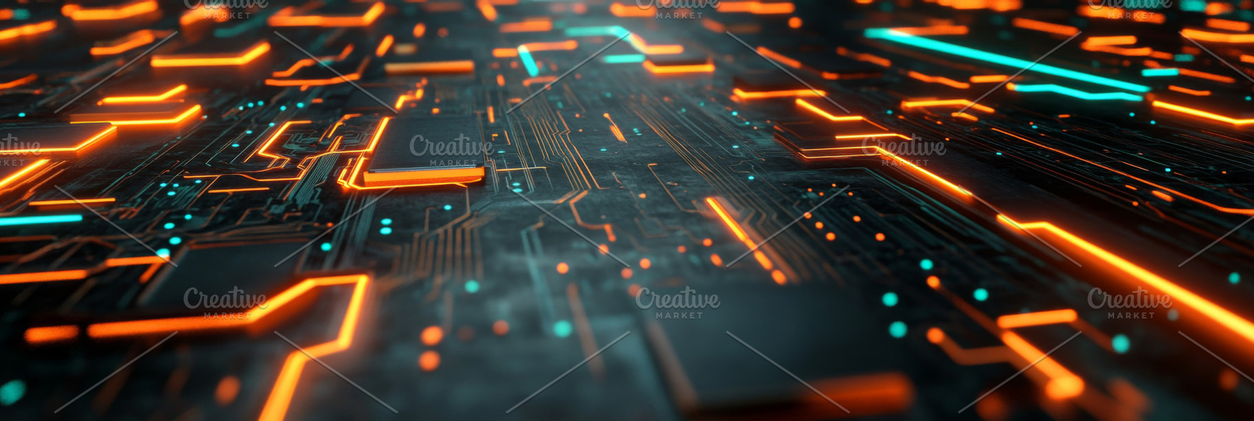 Futuristic circuit board with glowin, a Photo by Dvoevnore photos