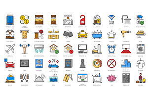 Hotel service color line icons, an Object Illustration by Vector Tradition