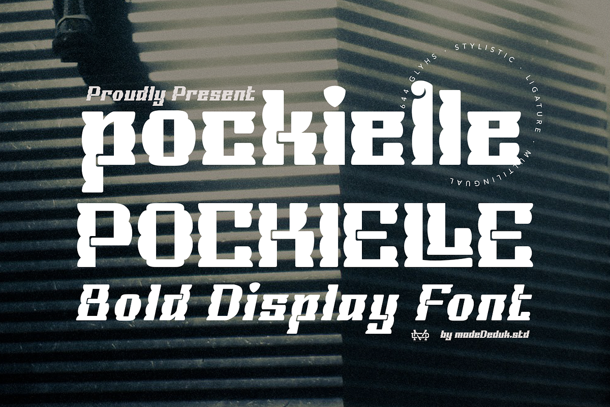 Pockielle - Bold Display Font, a Symbol Font by madeDeduk (Photo 1 of 10)