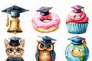 Watercolor Cute Graduation Clipart, an Illustration by Craft Nest (Thumbnail 4 of 6)