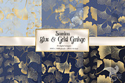 Blue & Gold Ginkgo Digital Paper, a Pattern Graphic by Digital Curio (Thumbnail 1 of 5)