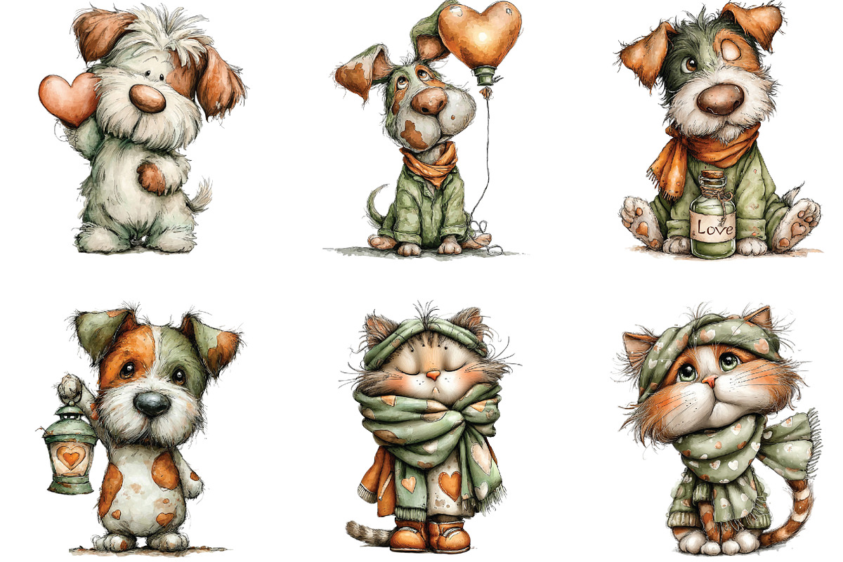 Whimsical Valentine Dog Cat Clipart, an Illustration by CraftArtStudio (Photo 6 of 6)
