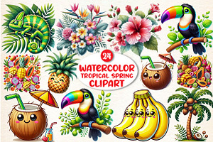 Watercolor Tropical Spring Clipart