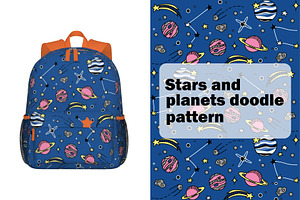 Stars and planets doodle pattern, a Pattern Graphic by GermArt