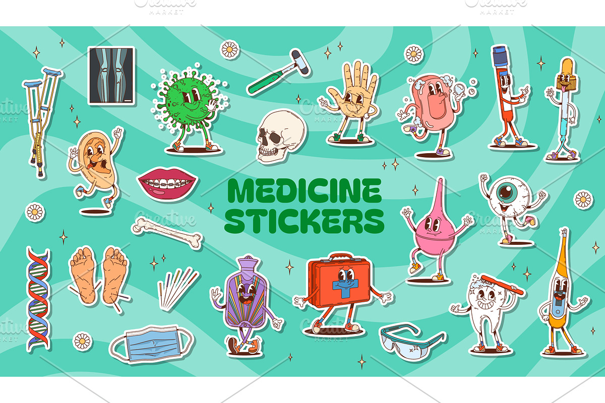 Groovy medicine characters, a Decorative Illustration by Buch&Bee