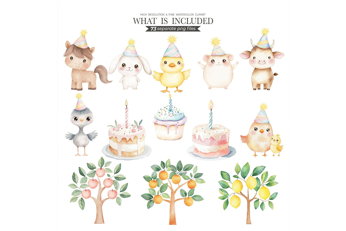 Farm Birthday Watercolor Clipart, an Illustration by CharmClipart (Photo 3 of 8)