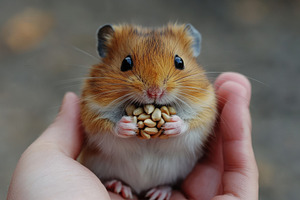 Cute hamster holding seeds in its pa, an Animal Photo by Pixeness Studio