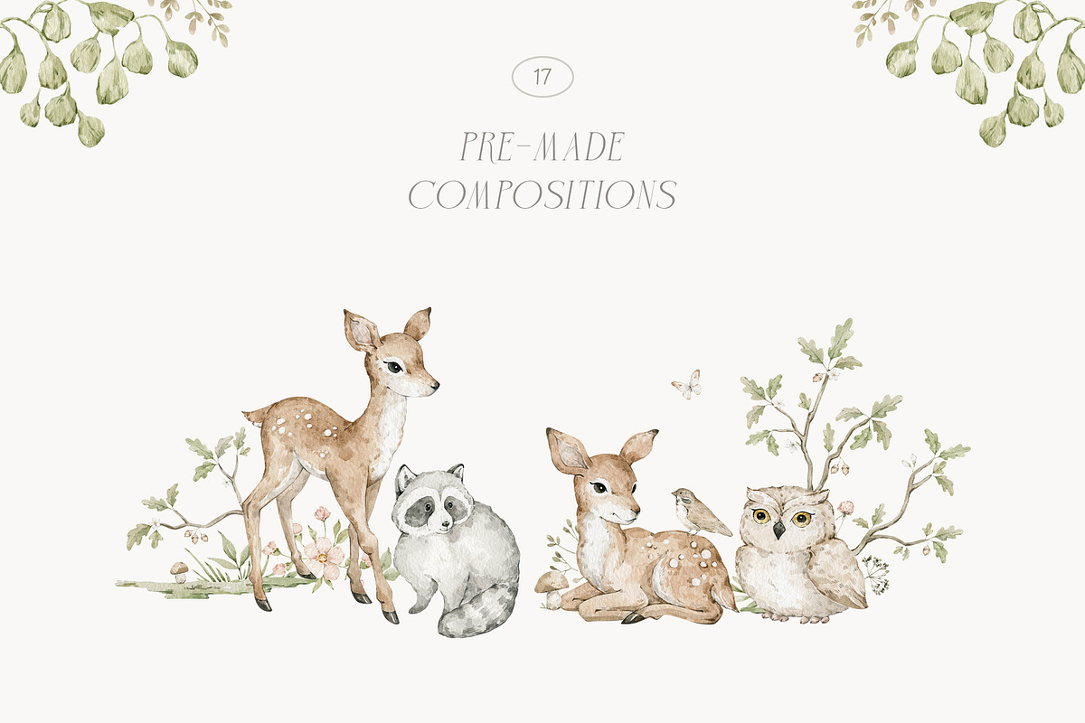 Woodland Animals Watercolor Forest, an Animal Illustration by Kreker Kate (Photo 3 of 12)