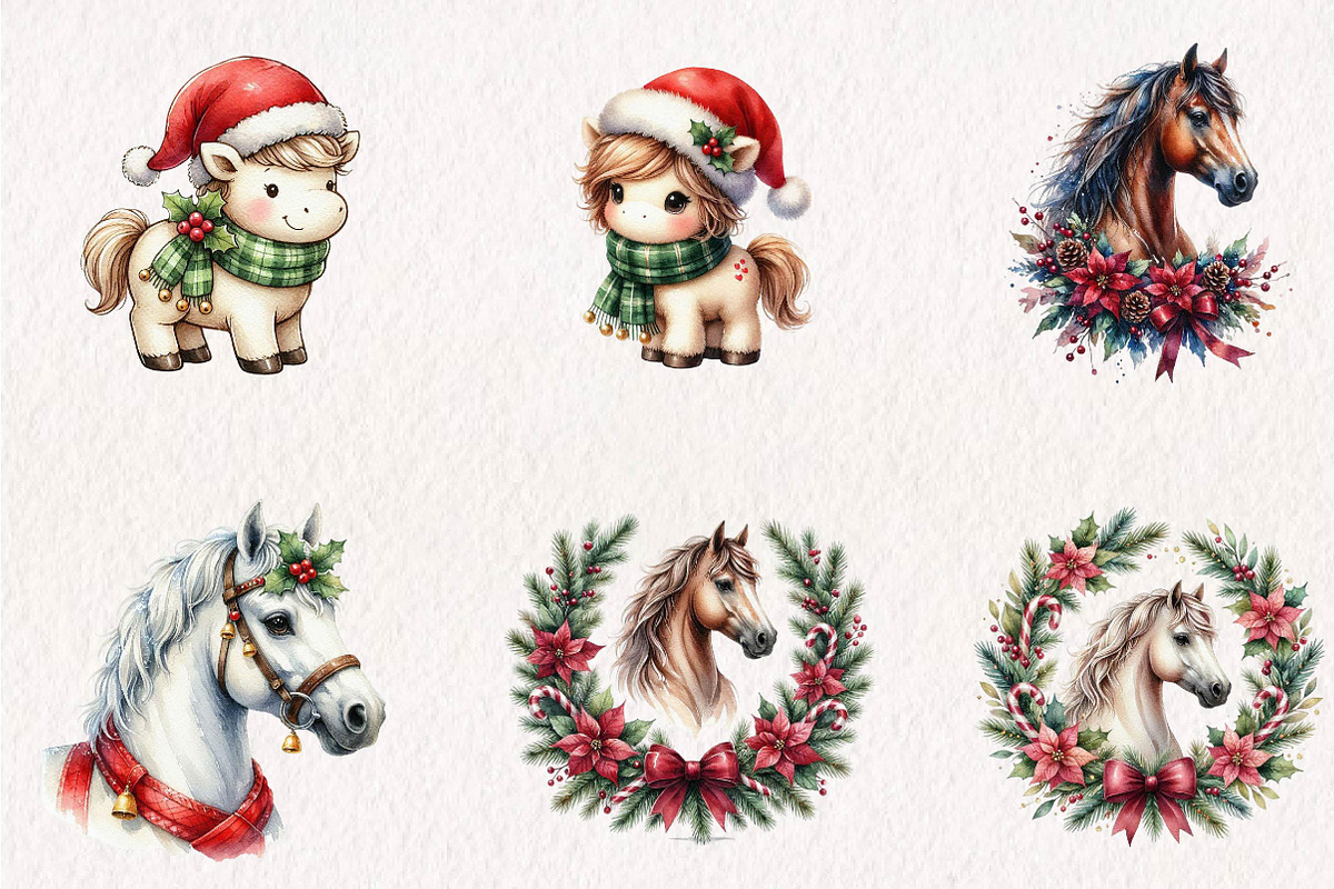 Watercolor Christmas Horse Clipart, a Seasonal Illustration by CreationArt (Photo 4 of 7)