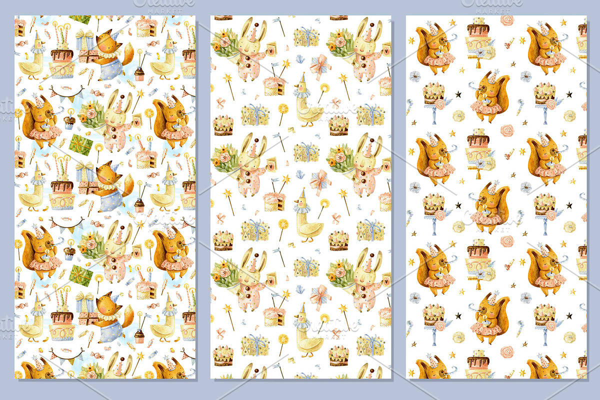 Birthday party. Cute forest animals., an Animal Illustration by babenkoirusa (Photo 15 of 22)