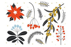 Winter floral set. Collection of